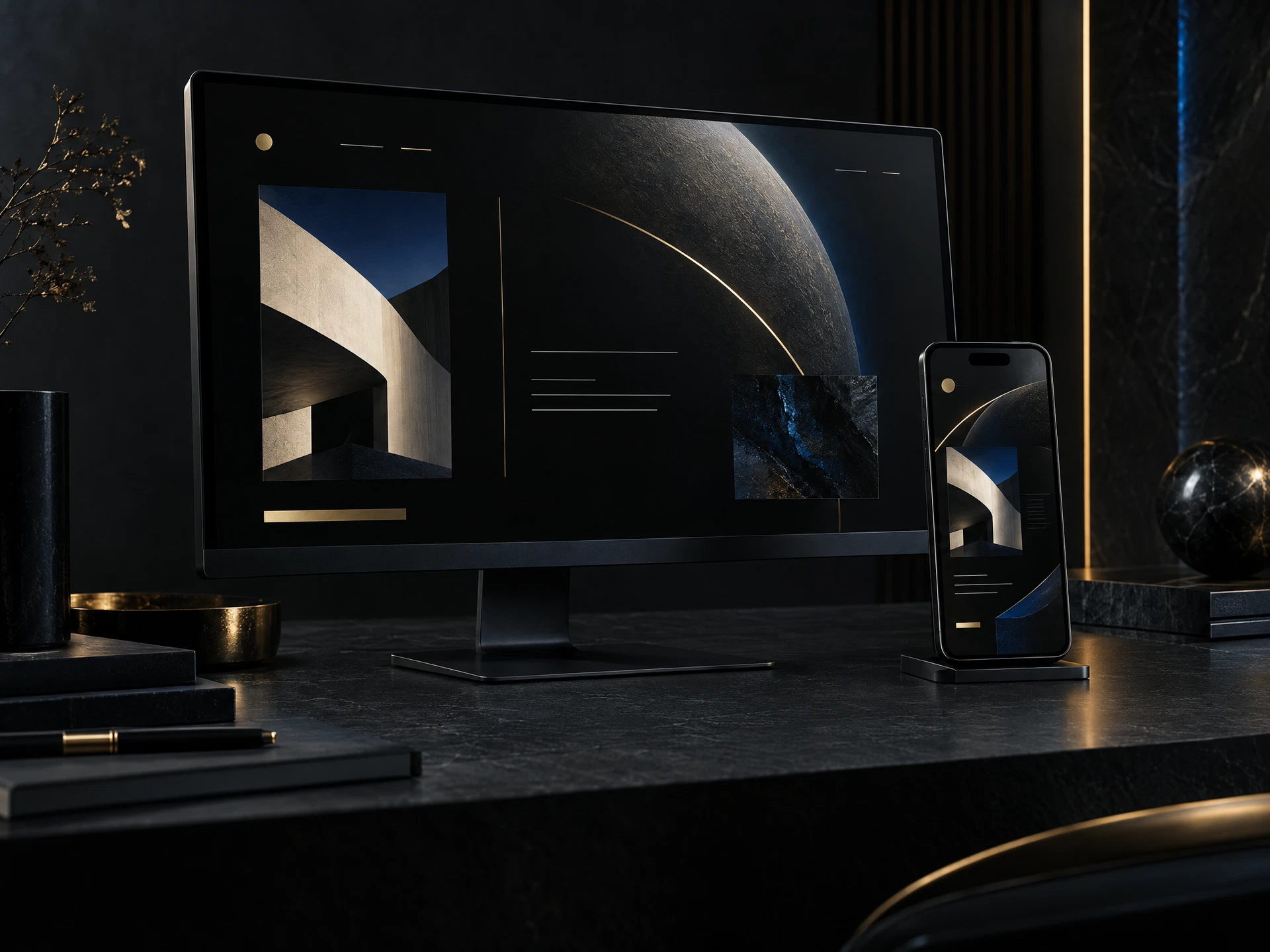 Conceptual desktop and phone website presentation