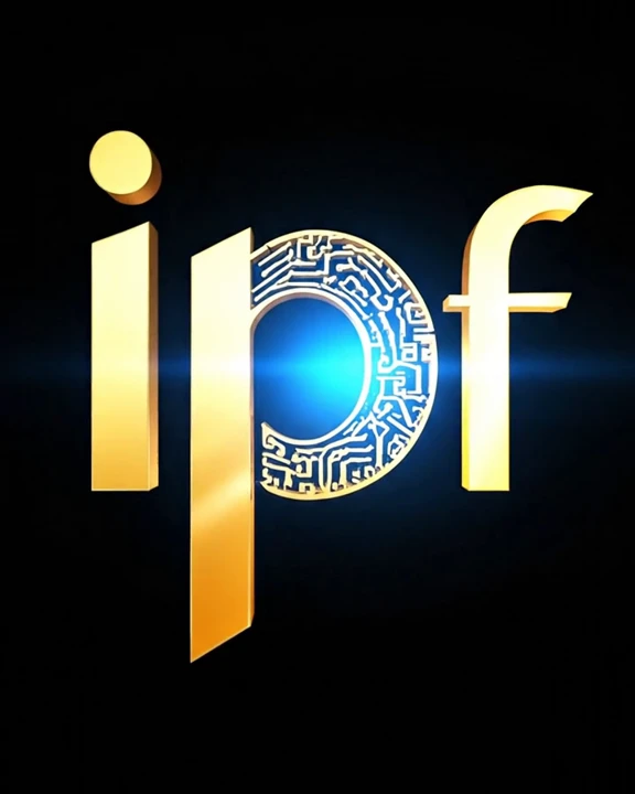 IPF's metallic-gold logo, with circuit detail and an electric-blue center, on black